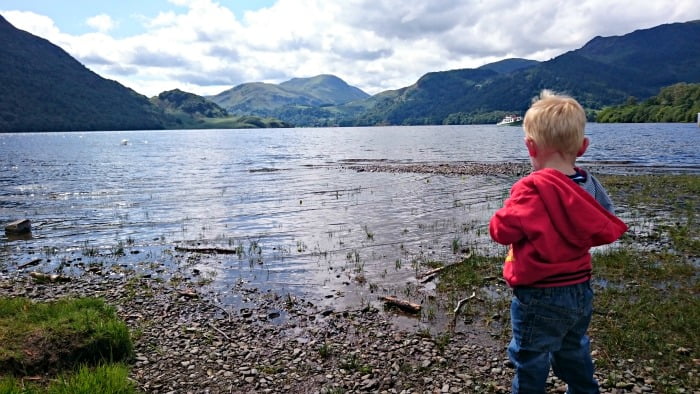 2 year old Daniel loved throwing stones in the lake at Ullswater!