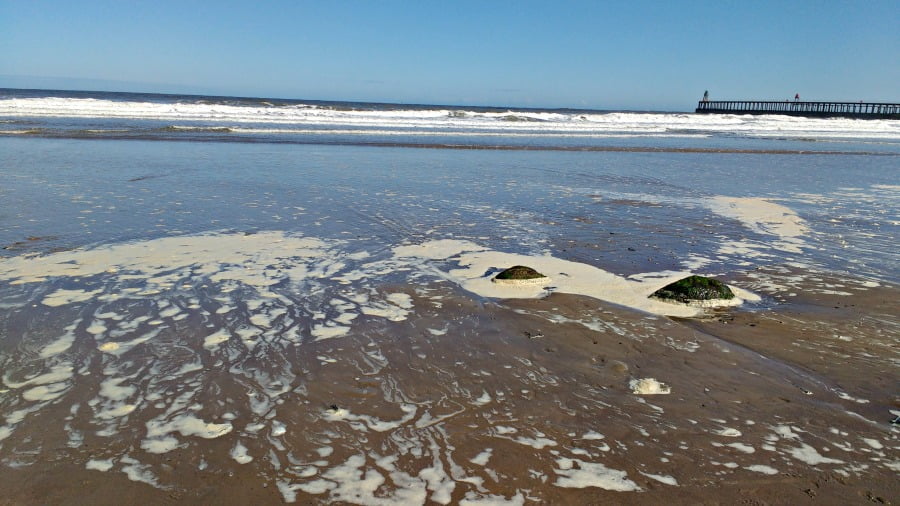 The beach at Whitby at high tide