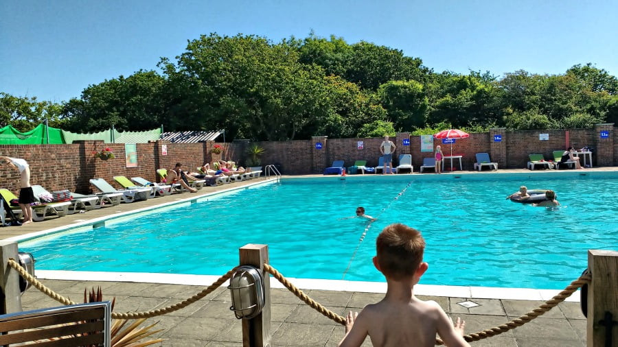 The outdoor swimming pool at Whitecliff Bay