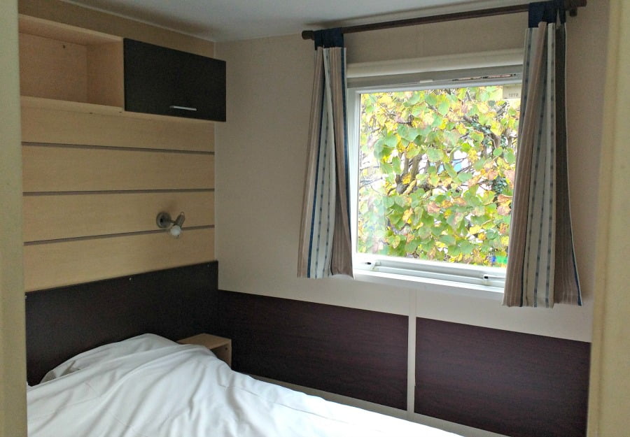 The bedroom in an Esprit caravan at Duinrell.