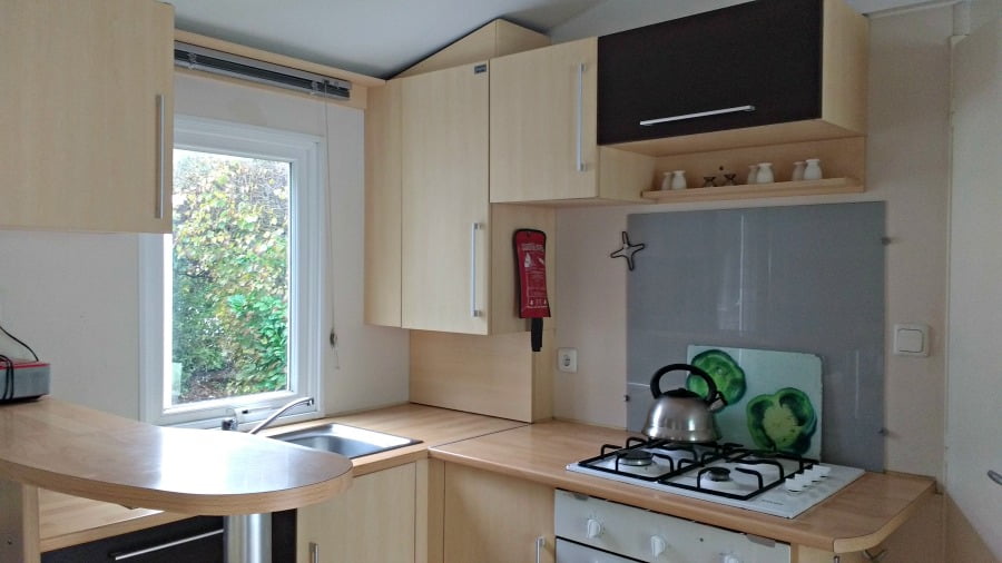 The kitchen in an Esprit caravan at Duinrell