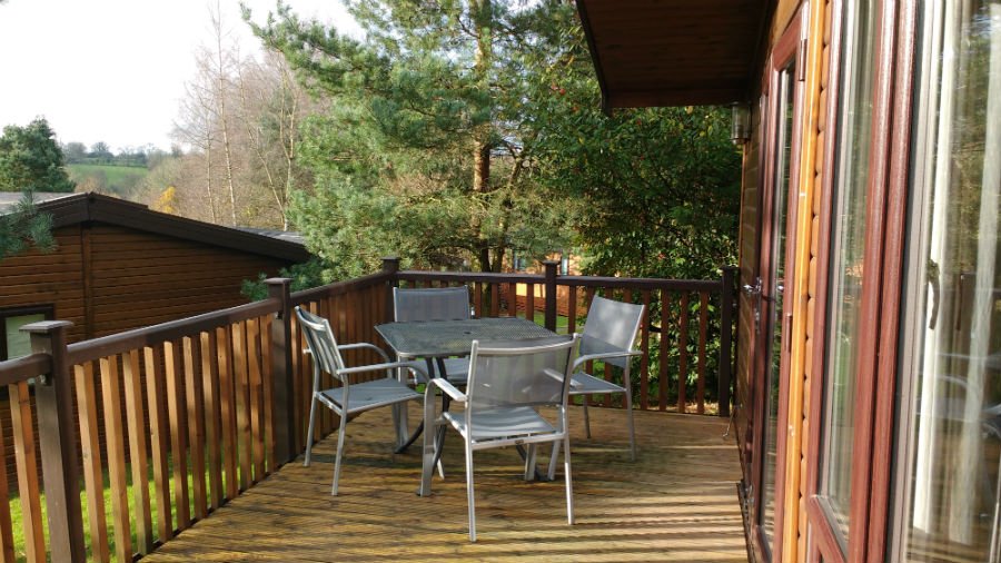 Verandah on a lodge at Sandybrook Country Park